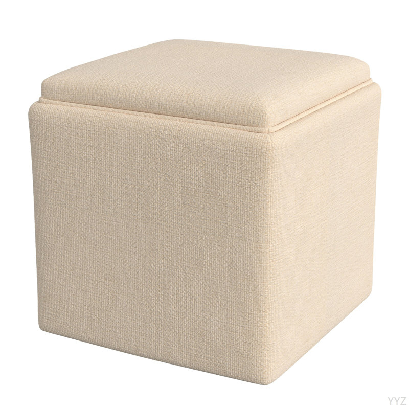 Repose-pieds avec rangement, plateau carré de 18 po, tissu beige