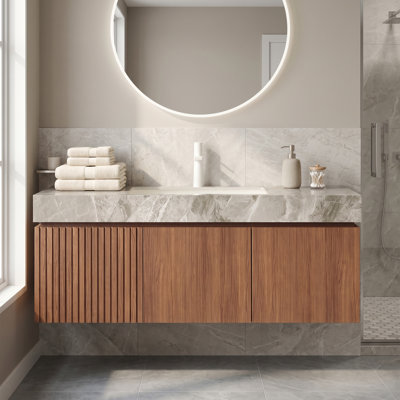Armoire de salle de bain murale 24 po pré-assemblée, structure en contreplaqué avec 2 portes, comptoir d'évier en céramique encastré avec trou de robinet pré-percé