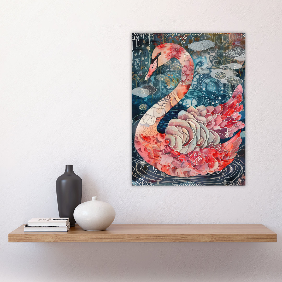 Abstract Flower Swan Artwork Enchanted Lake Wall Art Print
