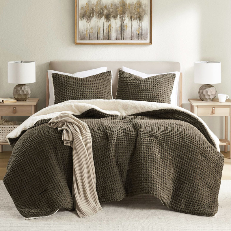 Édredon en tricot gaufré double / grand - Chenille 100% rembourré confort moderne