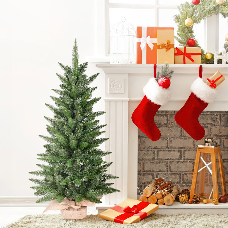 Mini arbre de Noël en PE / PVC non éclairé avec base en toile de jute, 3' H