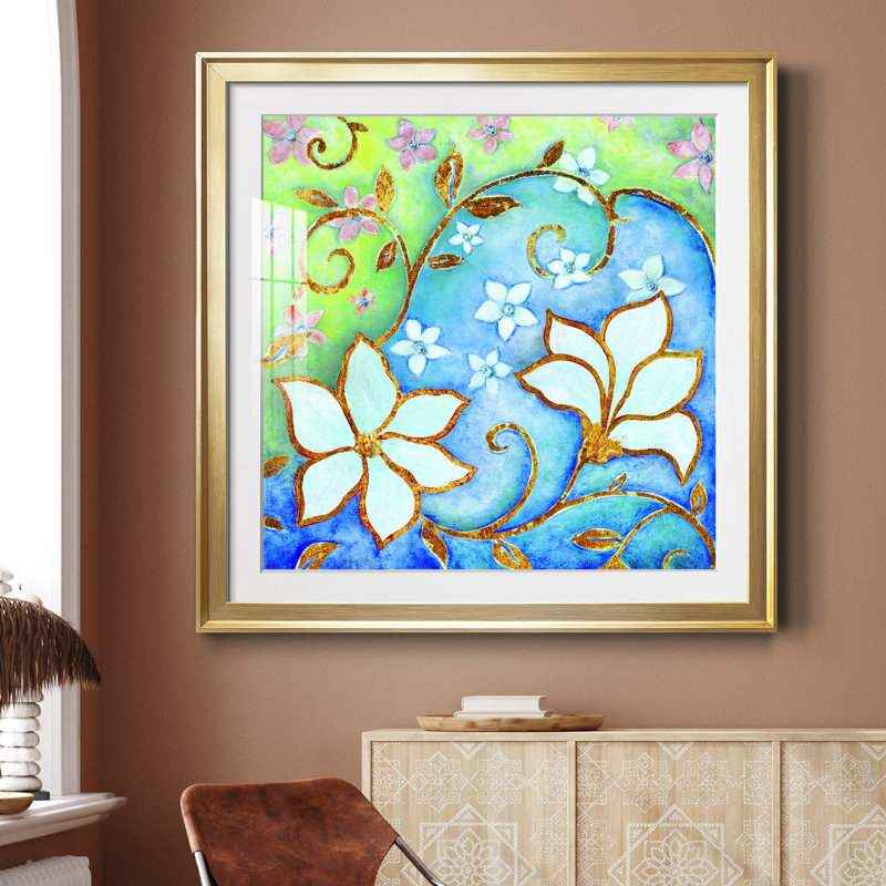 Garden Fantasy II - peinture encadrée, H 34,5 po x l 34,5 po x P 1,5 po, Papier encadré doré