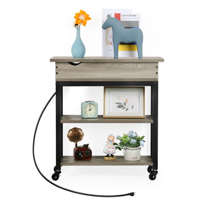 Wheel End Table with Storage and Built-In Outlets by 17 Stories