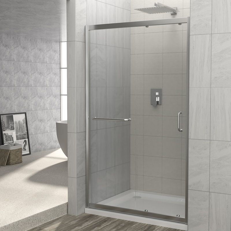 Porte de douche coulissante simple sans cadre avec verre transparent l 60 po x H 72 po