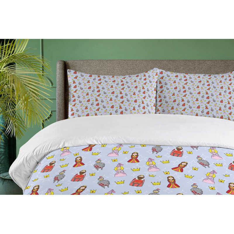 Multicolor Cartoon Princess and Knight Queen Duvet Cover Set