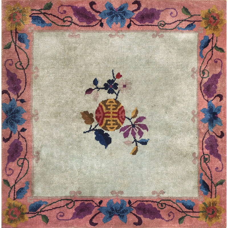 Small Square Shape Antique Wool Pile Deco Chinese Throw Rug