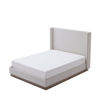 Cream White Boucle Upholstered Wood Base Bed, Queen, 53.1" Tall Headboard, Minimalist Rustic Design, Solid Build Queen Bed With Upholstery And High Look, Metal Frame,