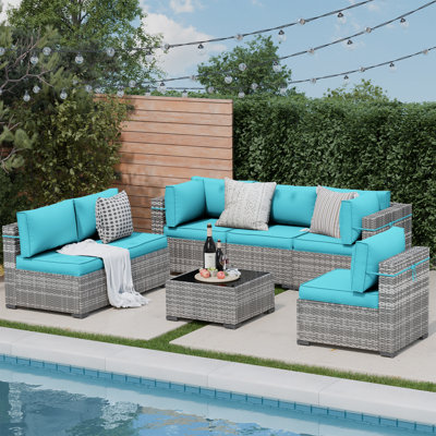 2 Piece Rattan Sectional Seating Group With Cushions
