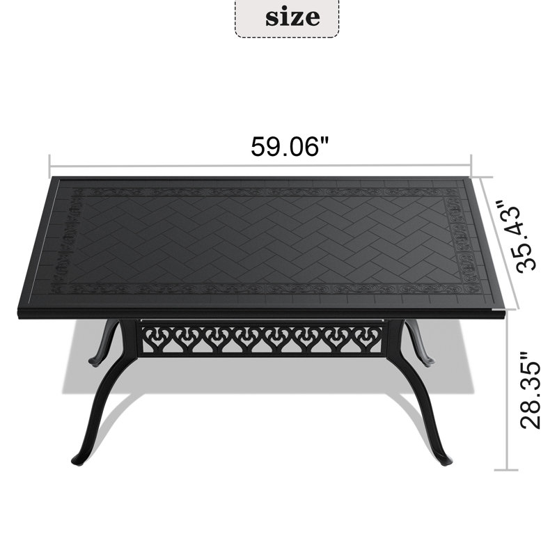Table de salle à manger en fonte d'aluminium avec cadre noir et trou pour parasol