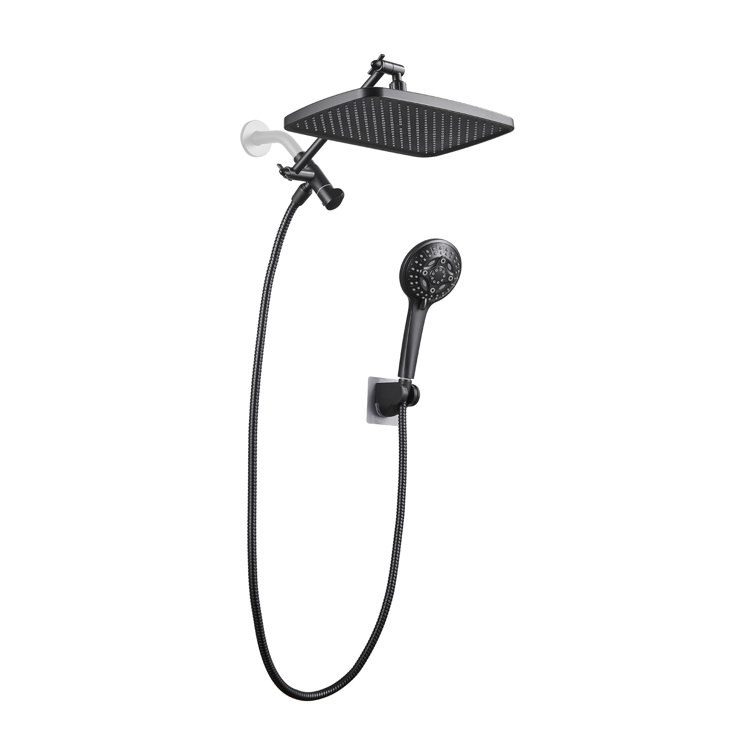 Adjustable 12" Rectangular High Pressure Dual Shower Head with 8-Spray Handheld Shower