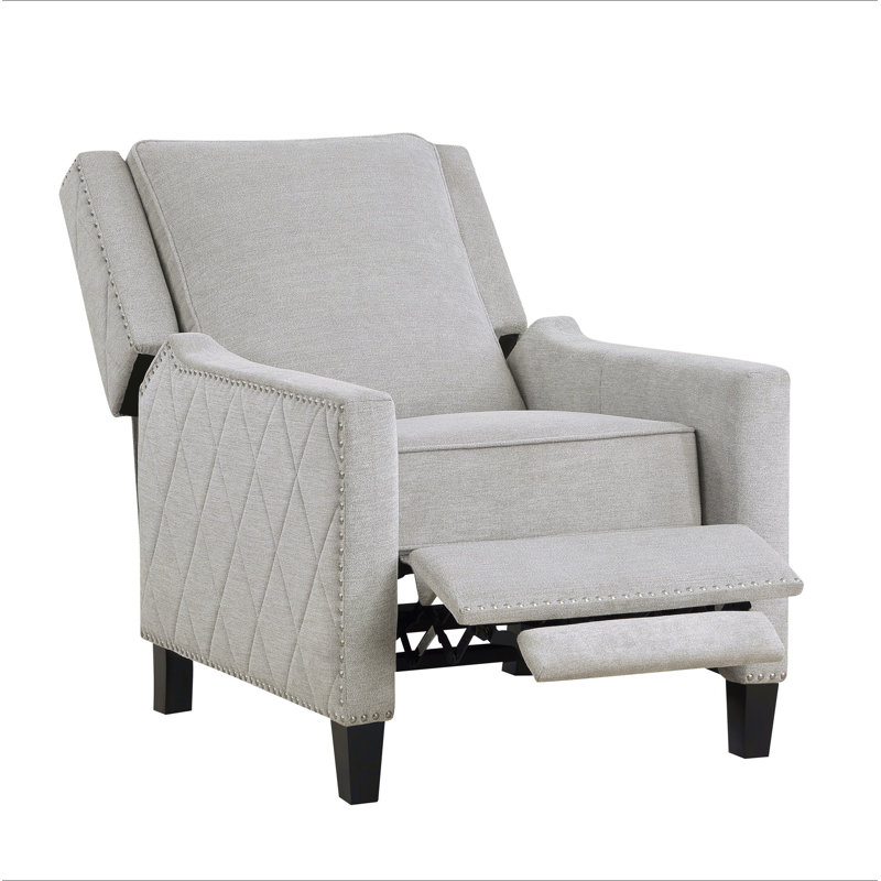 Modern Home Furniture Reclining Chair 1Pc Sand-Color Textured Fabric Upholstered Nailhead Trim Solid Wood Frame Self-Reclining Motion Chair