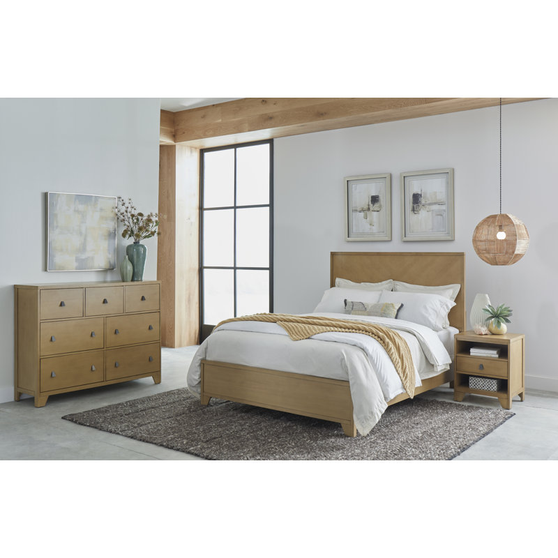 Hayden Gold Queen Panel Bed with Upholstered Headboard