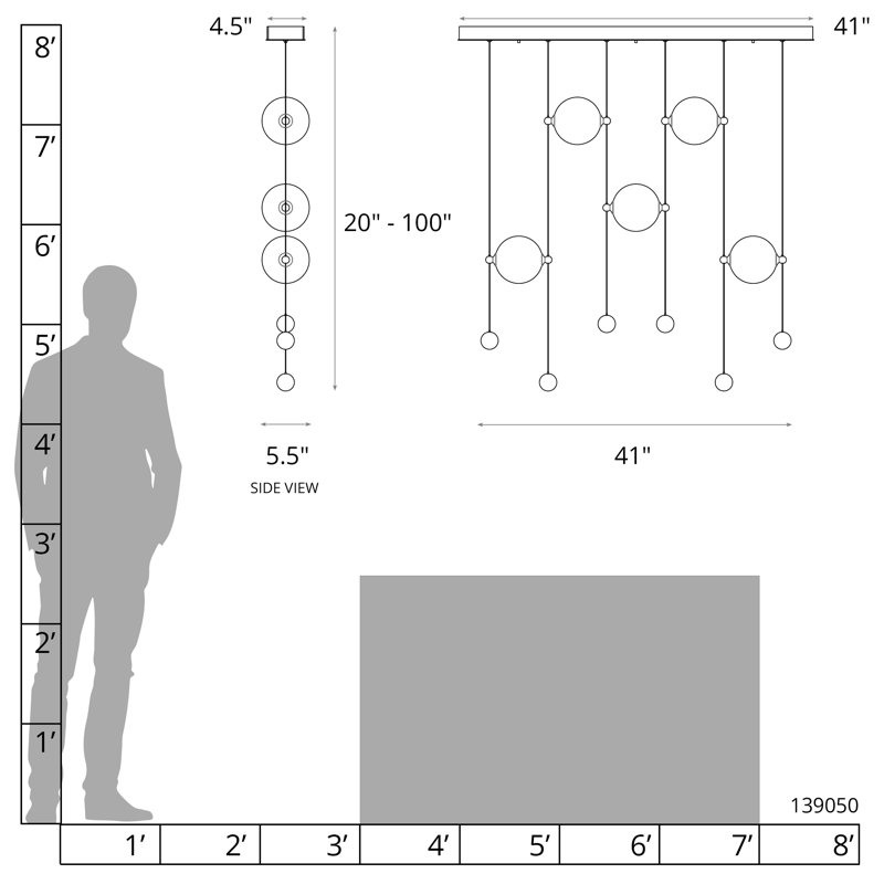 Luminaire suspendu en forme de globe à DEL 5 lumières Abacus, Fumée foncée, Opale