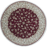 Hand-Knotted High-Quality Wine and Taupe Round Area Rug