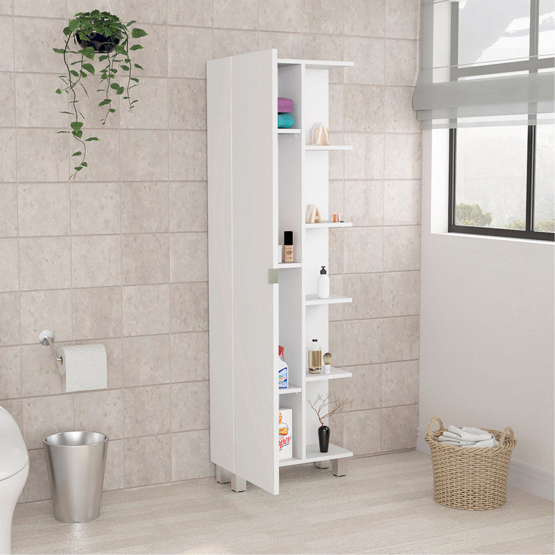 Urano Corner Linen Cabinet, Five External Shelves, Single Door, Four Interior Shelves, White
