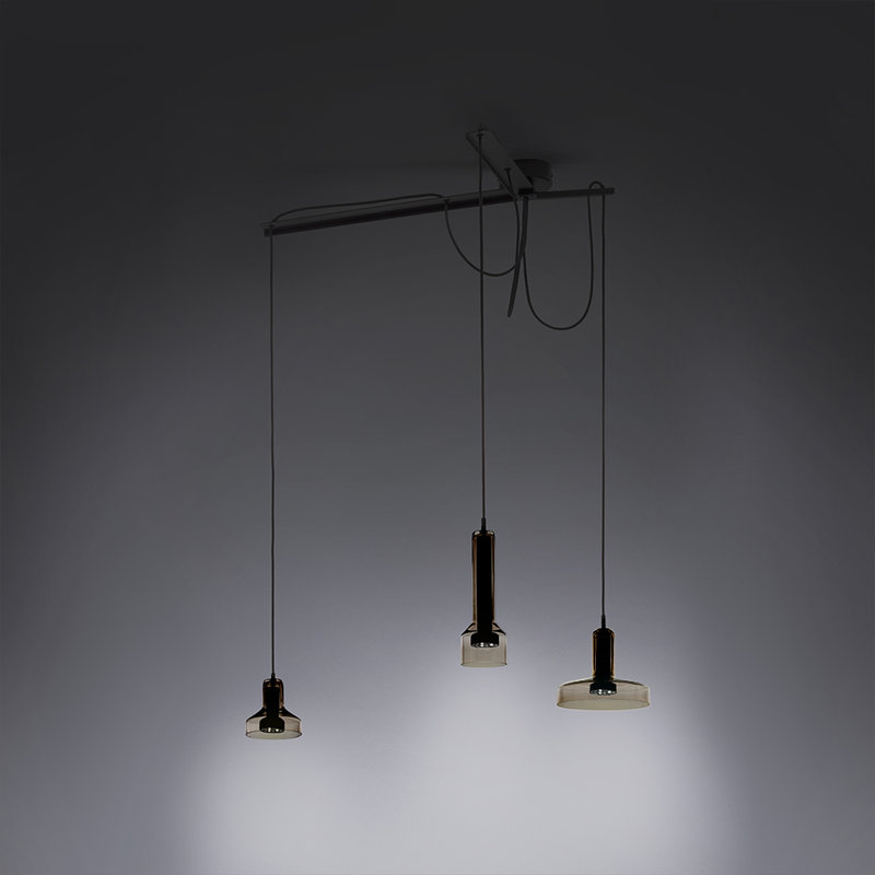 Artemide Trio Cluster Pendant in Black and Brown Glass