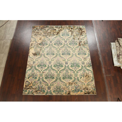 Tapis oriental abstrait à motif de teinture végétale noué à la main 8 pi x 10 pi 1 po
