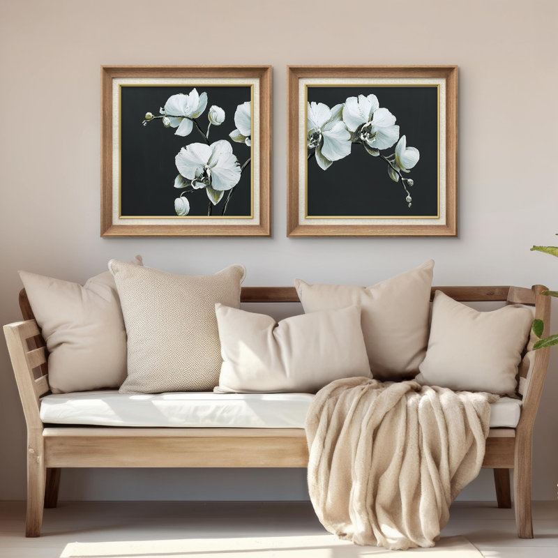 Élégante orchidée blanche sur fond foncé, décoration murale botanique moderne, H 26 po x l 26 po x P 1,5 po, Naturel