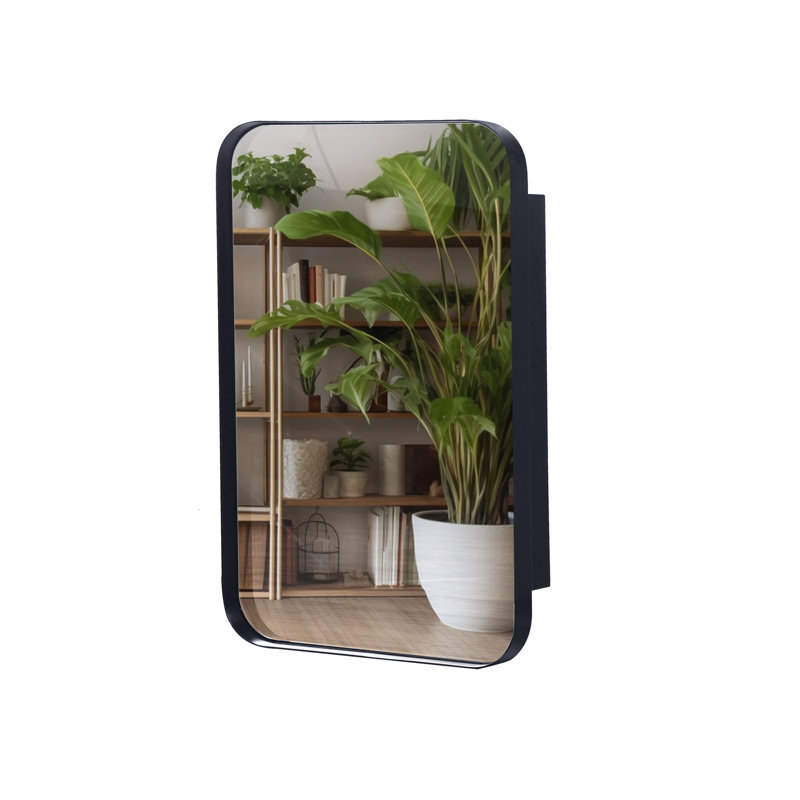 Armoire de salle de bain avec miroir et tablettes réglables - 16 po x 24 po Encadré en métal noir, Noir
