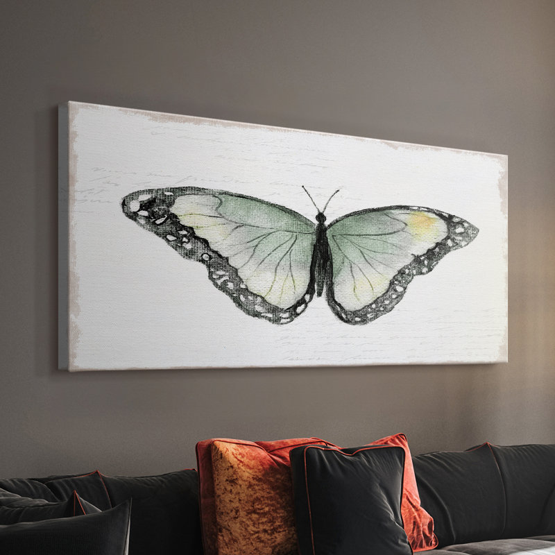 Vintage Flutter III - Toile tendue avec châssis - Prêt à accrocher, H 16 po x l 32 po
