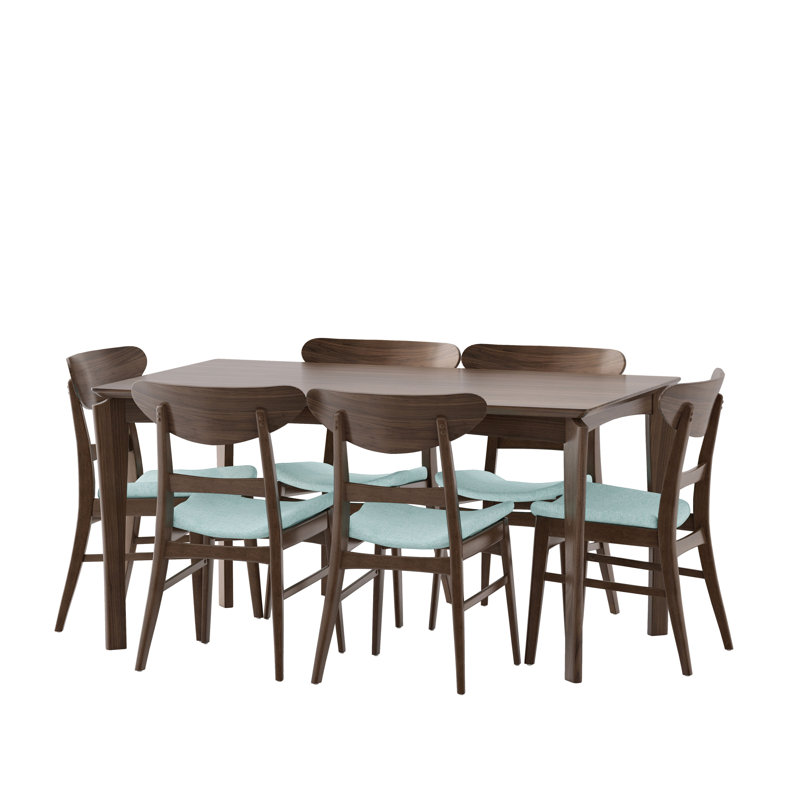 Jevhenas 6 - Person Four Leg Dining Set, Mint, Natural Walnut