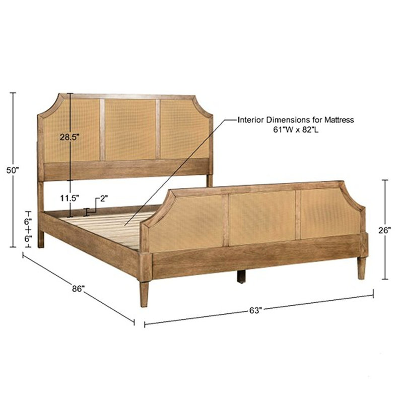 Tête de lit plateforme tissée en forme de tête de lit grand lit - structure de bois massif, mobilier de chambre à coucher au design classique