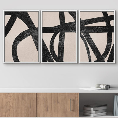 BAW " Black Tan Stroke Collage Minimalism Bohemian " 3 Piece Art Graphic Art Print