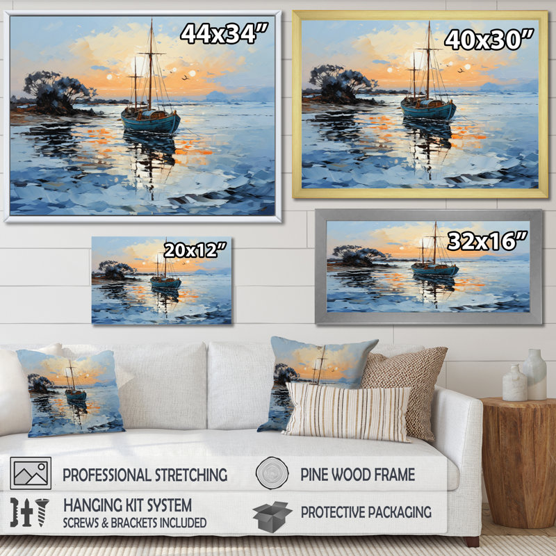 Bateau, art mural, impression de bord de mer, H 16 po x l 32 po x P 1 po, Toile tendue