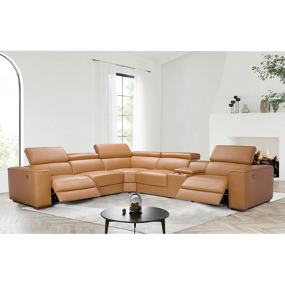  Canapé modulaire inclinable électrique italien en cuir véritable avec console, chargement sans fil et canapé électrique + appui-tête électrique + fauteuil double sans accoudoirs électrique