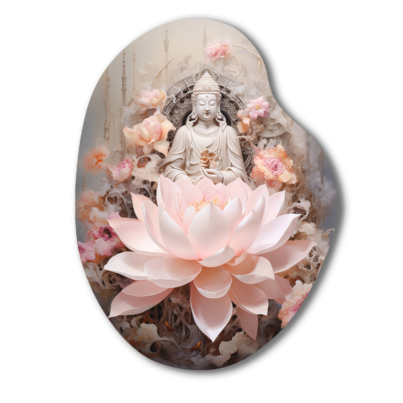Bouddha rose, lotus de la sagesse, art mural asymétrique en forme de poire en bouddhisme, H 30 po x l 22 po x P 1 po