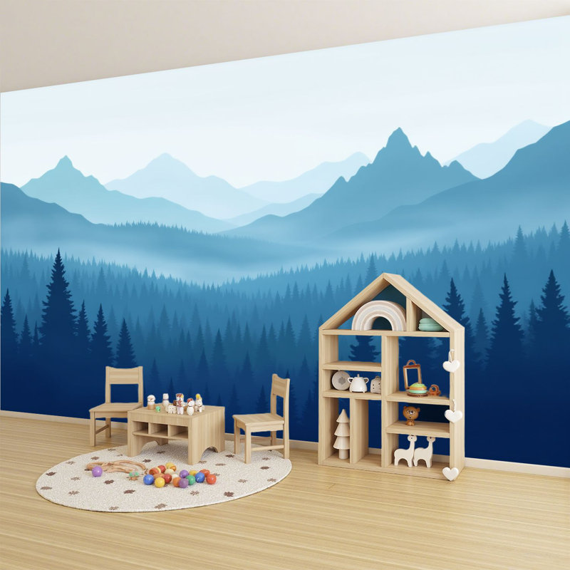 Papier peint auto-adhésif Misty Mountain Landscape Pine Forest