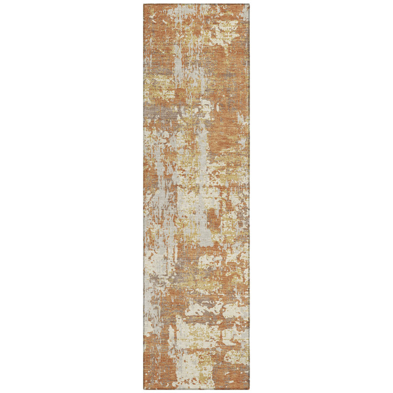 Caelan Orange Washable Indoor-Outdoor Rug - , 2'3" x 7'6"