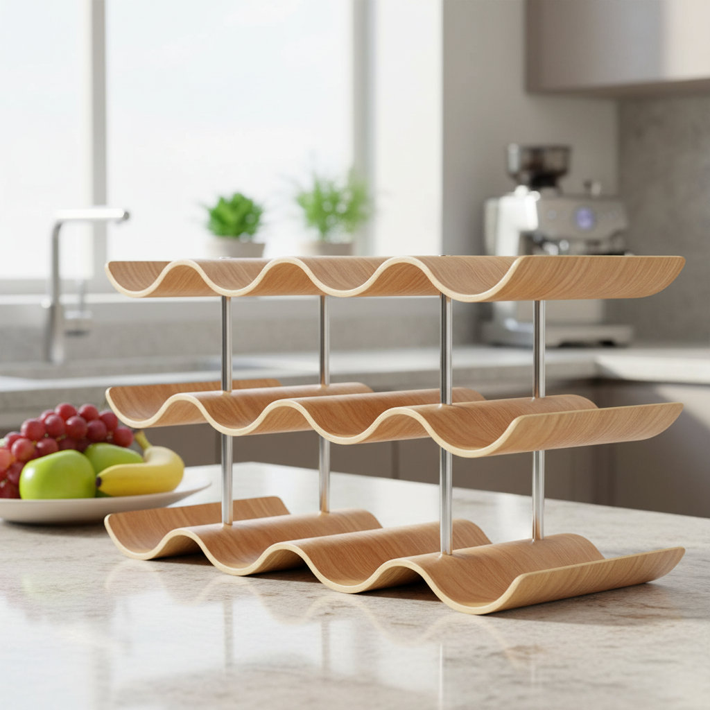 17 Stories Countertop Wine Rack With Walnut Wood & Wavy Design For Home ...