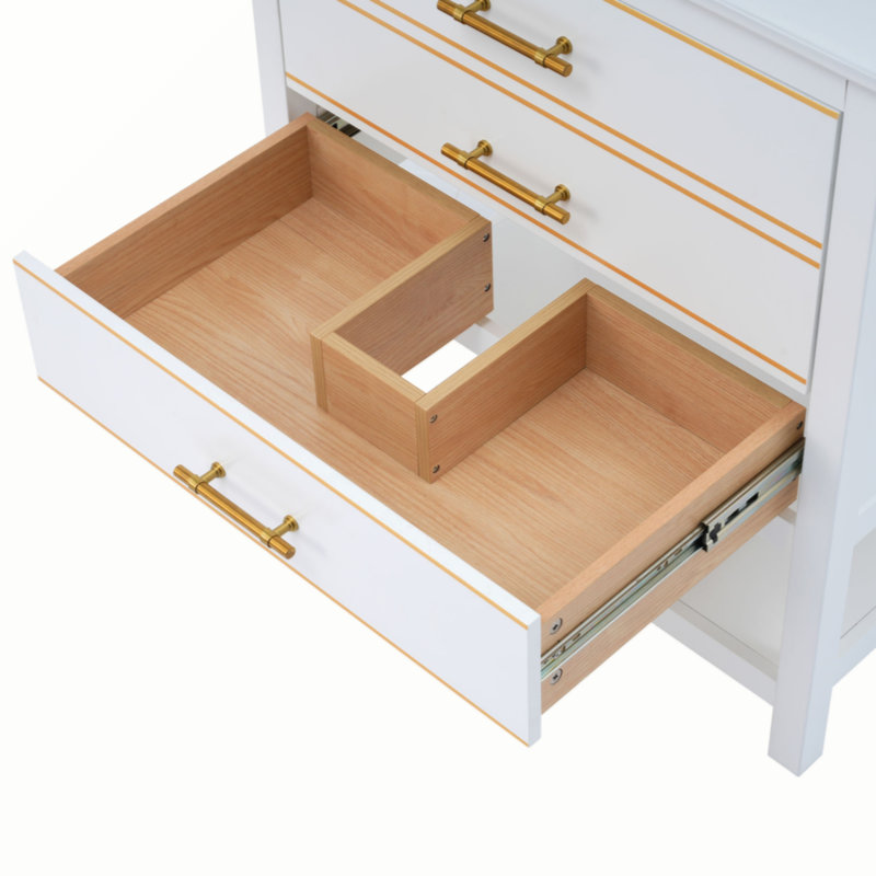 White and Gold 30" Bathroom Vanity Cabinet with Open Storage