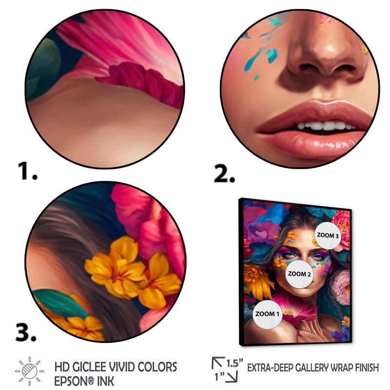 «Floral Sensual Woman Portrait IV», impression sur toile, H 20 po x l 12 po x P 1 po, Toile avec cadre flottant noir
