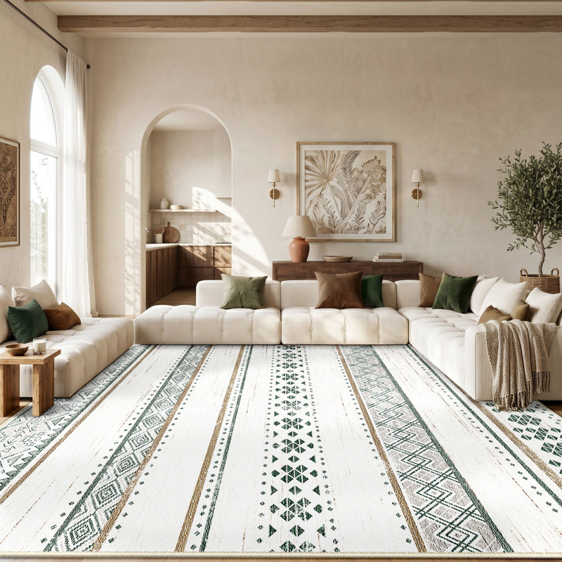 Tapis antidérapant à motif géométrique, tapis de polyester doux lavable à la machine pour la décoration intérieure, Green