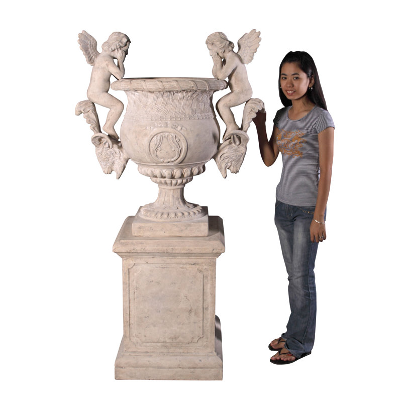Angels Urn On Base  Stone Cast