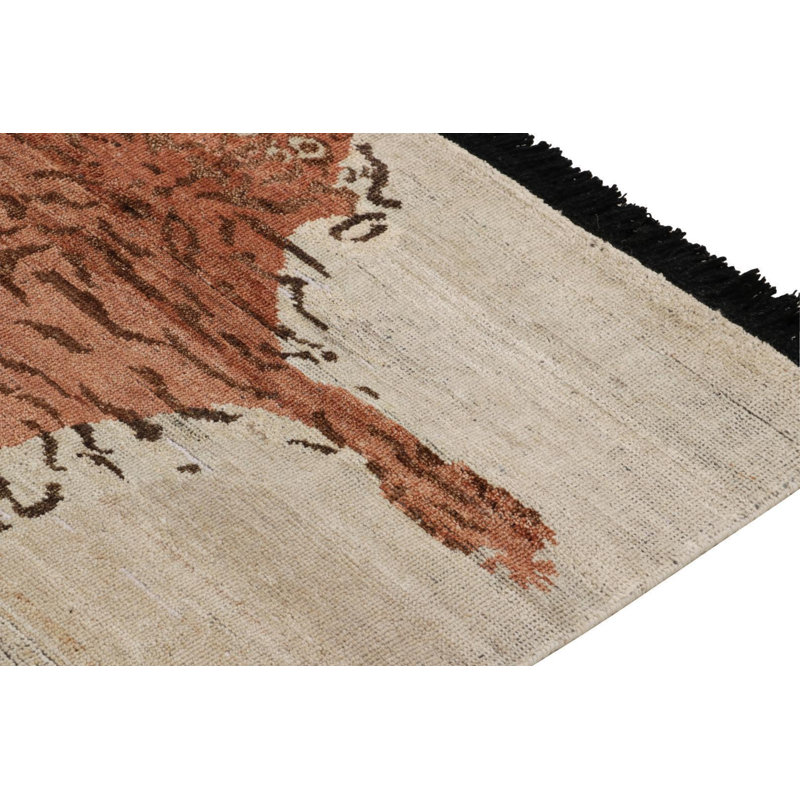 Classic Contemporary Tiger Rug In Beige-Brown, Orange, Runner 3' x 12'