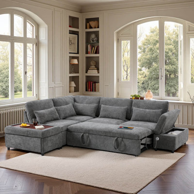Canapé modulaire coulissant de 107 po en forme de L avec sièges larges, repose-pieds avec rangement à mouvement libre, combinaison libre, canapé en chenille surdimensionné pour le salon et l’appartement