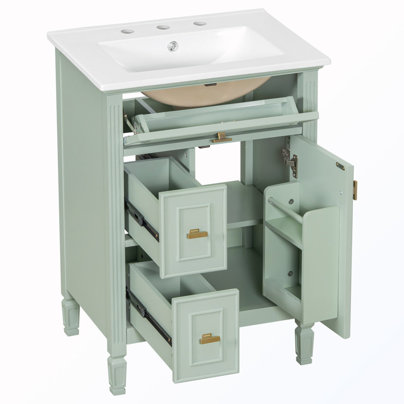 Freestanding Vanity With Drawers&Adjustable Shelf, Green