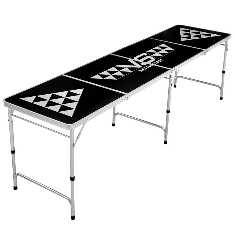 Table à bière portative de 8 pieds, table de hayon pliable, poignées de transport et 6 balles de ping-pong, hauteur réglable, table légère pour le bureau, la fête, le voyage et le camping, noir