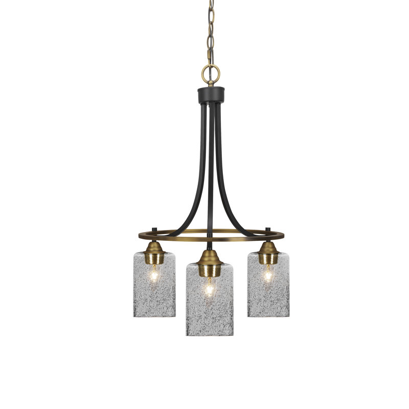 Lustre 3 lumières avec verre 4 "Paramount, H 25,75 po x l 17,25 po x P 17,25 po, Coloré, Nickel brossé