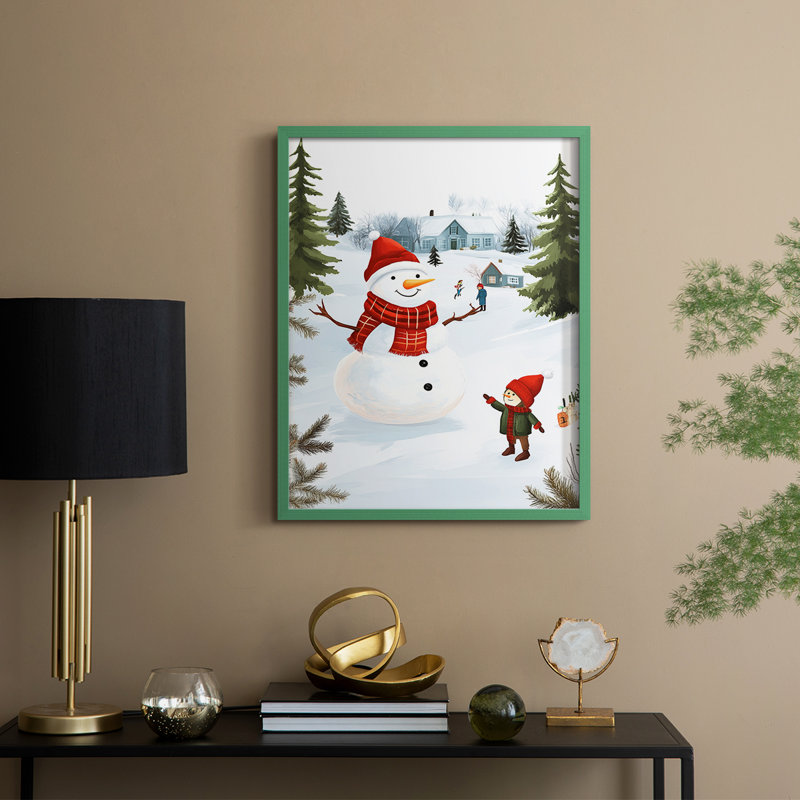 «Christmas Holiday Art», reproduction encadrée Cccxxx - bois massif, Rouge, H 30 po x l 24 po
