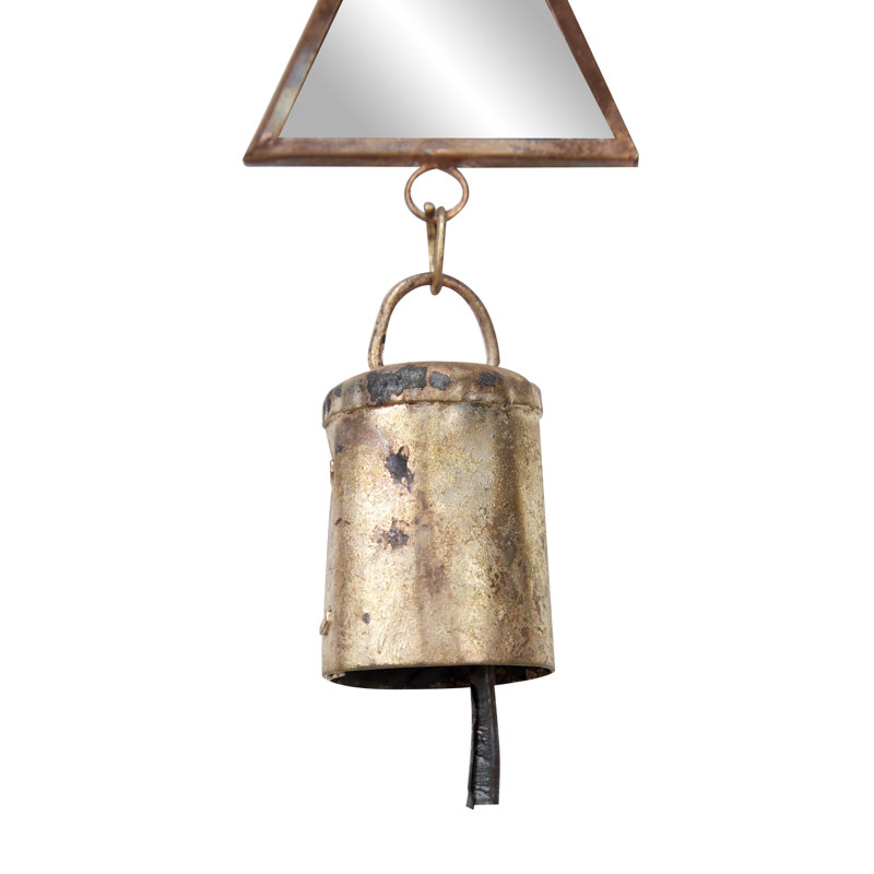 32" Brown Metal Geometric Windchime with Glass Mirrors and Bells