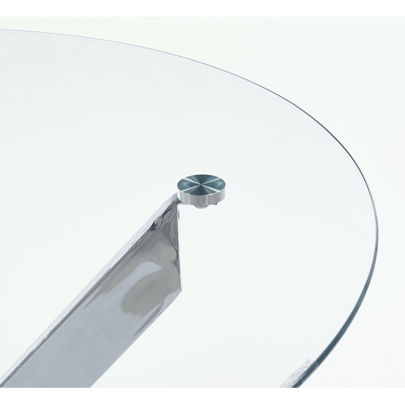 Table basse avec pieds en métal croisés et plateau en verre trempé, Argent argent