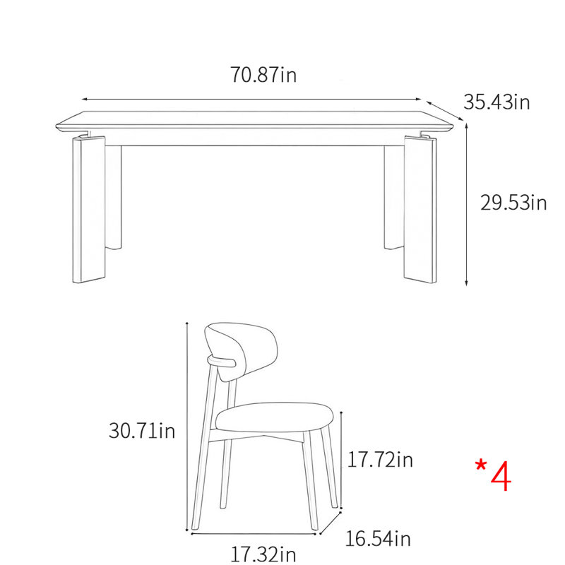 Modern simple rectangular dining table sets., 29.53"H x 70.87"L x 35.43"W