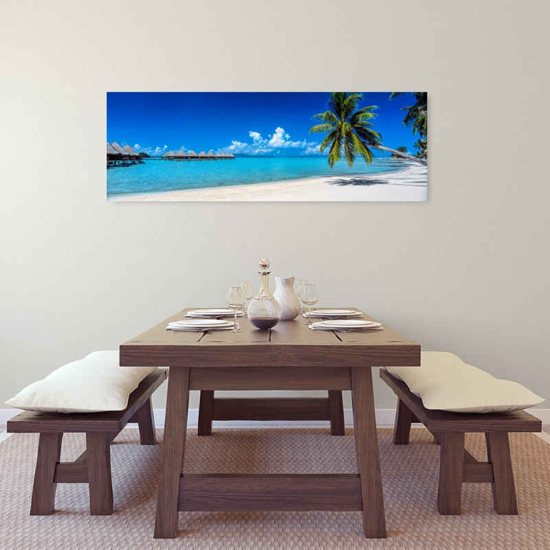 «Bora Bora», art pacifique abstrait sur une plage de palmiers du Pacifique, H 16 po x l 48 po