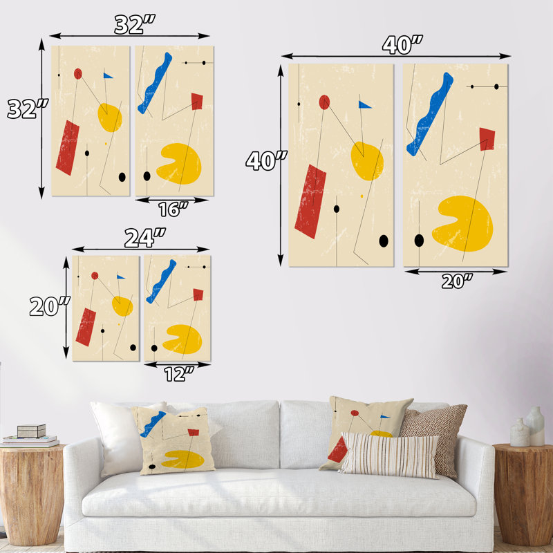 Minimal Elementary Mid Century Forms I - ensemble de 2 impressions, Toile tendue, H 20 po x l 24 po x P 1 po