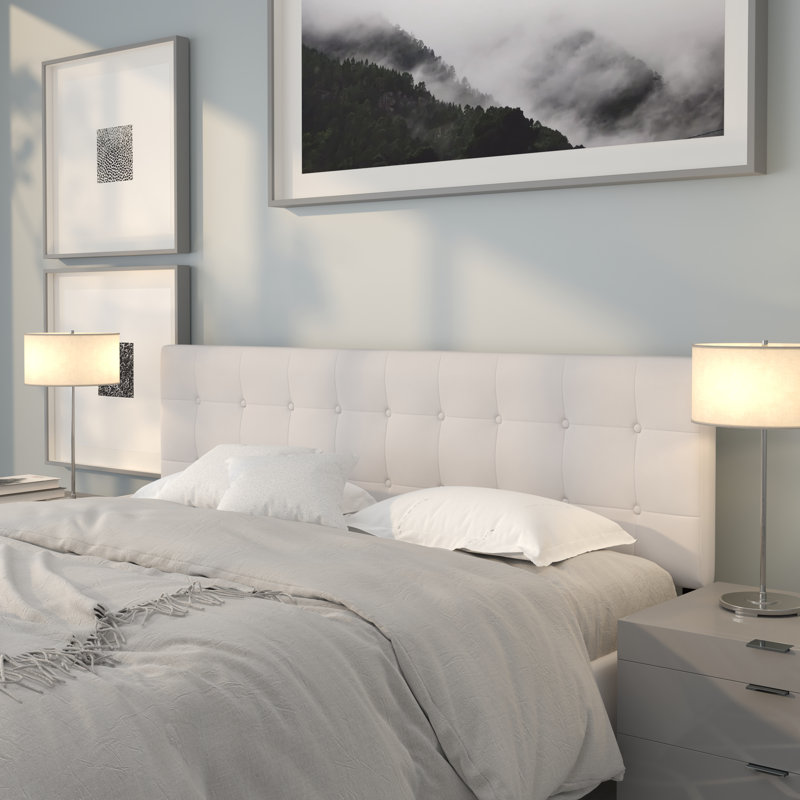 Ciriaca Button Tufted Upholstered Headboard, King, White
