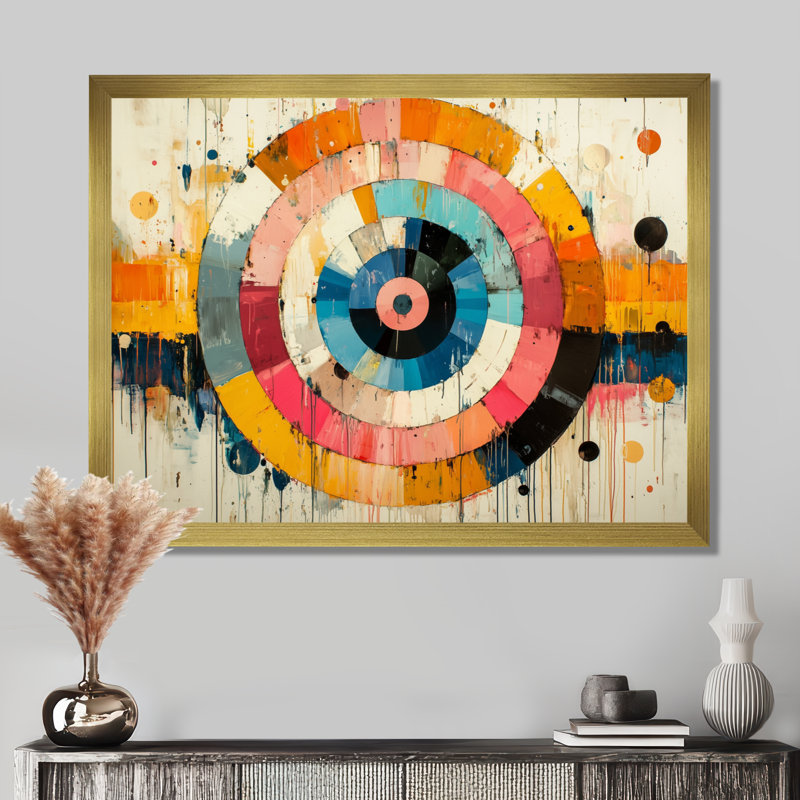Abstrait, labyrinthe prismatique de vinyle, musique I - musique, art mural, H 30 po x l 40 po, Cadre simple, Doré